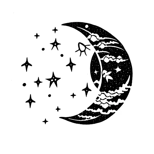 Moon With Dragonfly And Stars