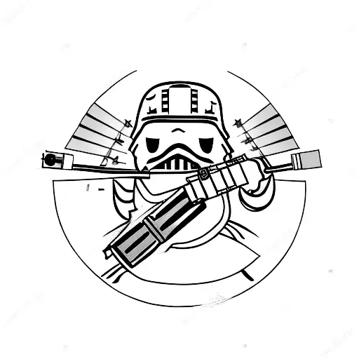 Chicken Holding Lightsaber And A Gun With A Bow Tie