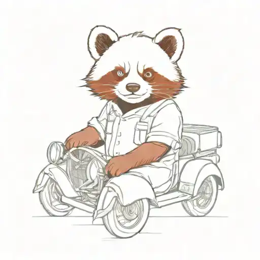 A Red Panda Wearing A Mechanic's Outfit Working On A Vintage Car