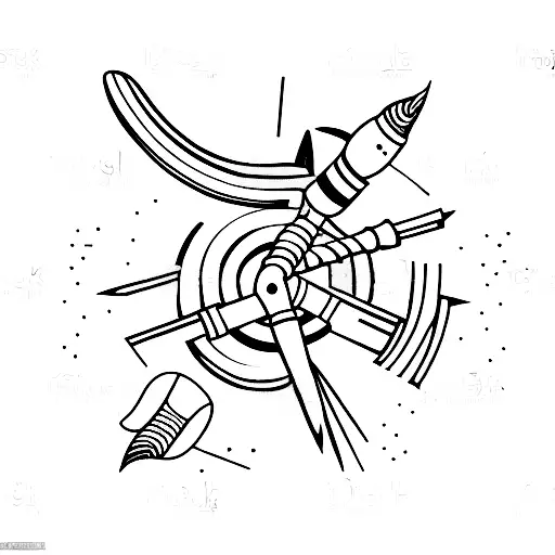 Abstract Minimalist Tattoo Of A Track With A Javelin In The Center