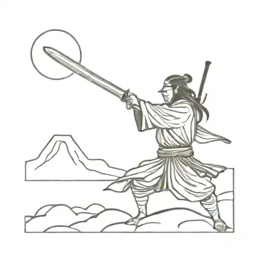 Samurai With Sword And Sun In Background