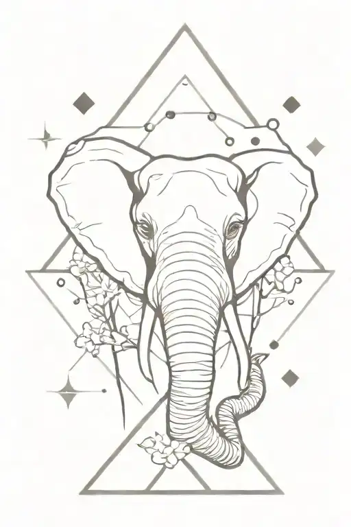 Male African Elephant Head With Triangle Behind And Dots And Japanese Sakura