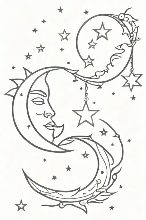 Sun And Moon With Hanging Stars
