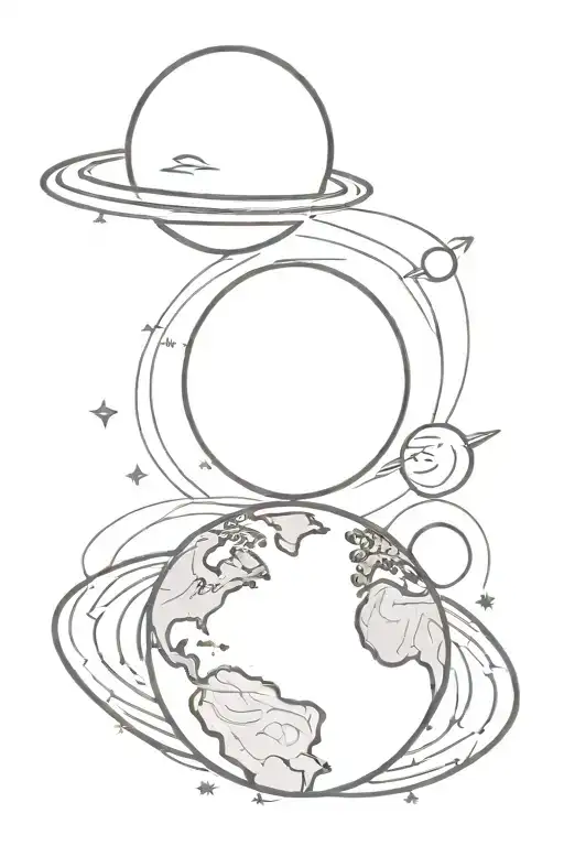 Planet Earth With Saturn Moon And Sun And Mars