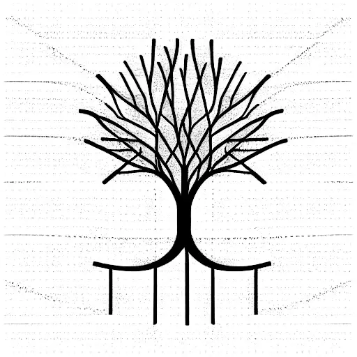 Tree Depicting The Passing Of Time With Lines Curves And Dots