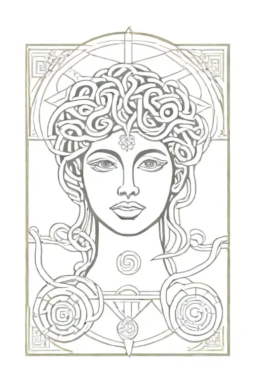 Sacred Geometry With Medusa Head And The Sicilian Symbol