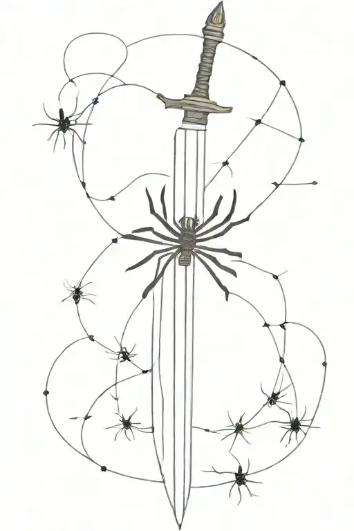 A Forearm Tattoo Where Its A Sword Going Down The Forearm With Small Spider Details