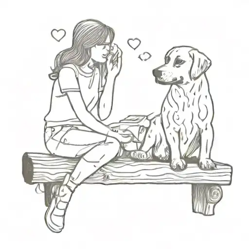 Girl Sitting On Log With Messy Brain Squiggles Dog Sitting Next To Her Playing With The Squiggles