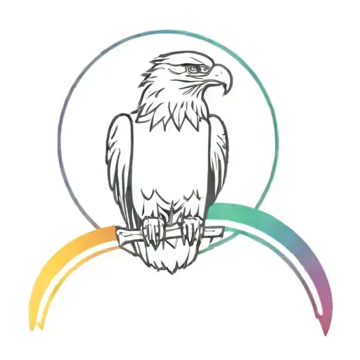 Minimalist Eagle Perched On A Rainbow Arch