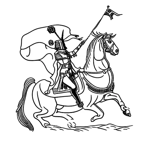 A Black-grey Tattoo Of Napoleon Riding A Cat