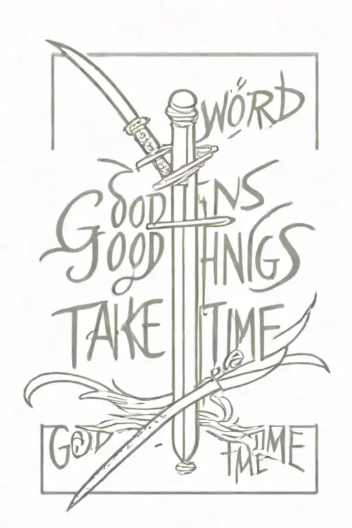 Sword With The Phrase 'Good Things Take Time' Engraved On The Blade
