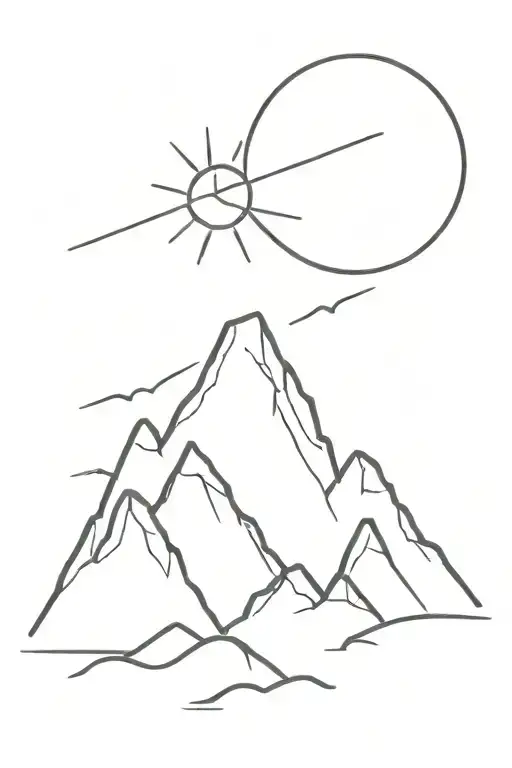 Two Mountains Spaced With A Sun In Between Them Goes