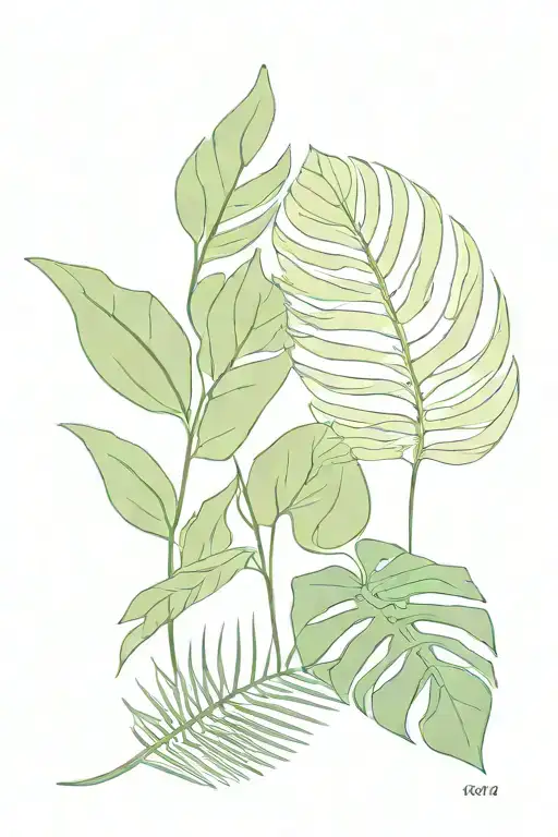 Monstera Plant And Fern Leaf