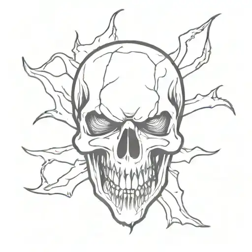 In A Square Frame A Skull With Many Fangs