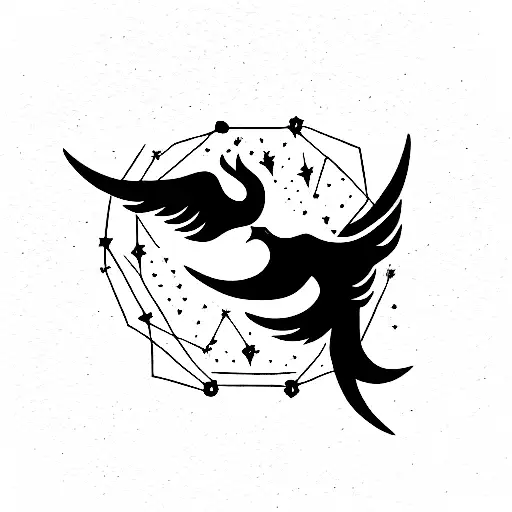 Tribal Phoenix With Constellation Of Ursa Major
