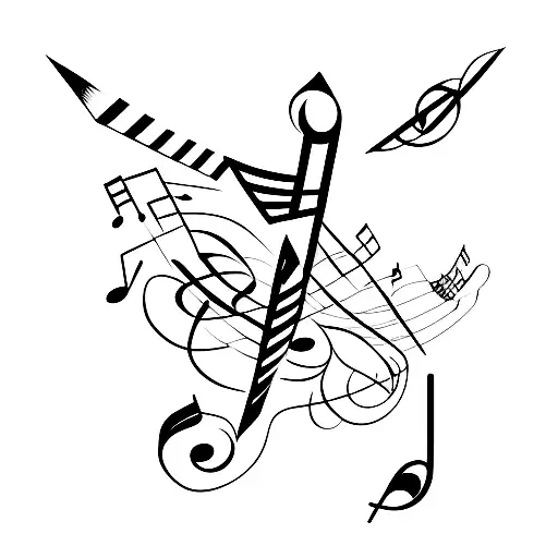 Musical Notes Intertwined With Sagittarius Arrow