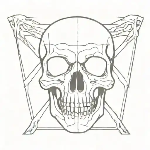 In A Square Frame Is A Human Skull With Many Long Sharp Teeth