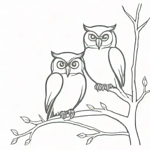 Two Owls Perched On A Branch Overlooking A Golf Course