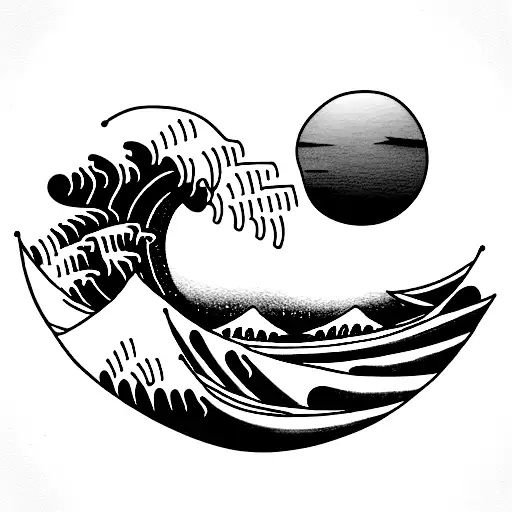 Kanagawa Wave With Sunset