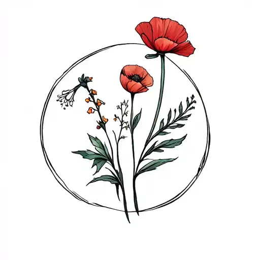 Zodiac Leo Symbol With A Poppy And A Larkspur Flowers Intertwined