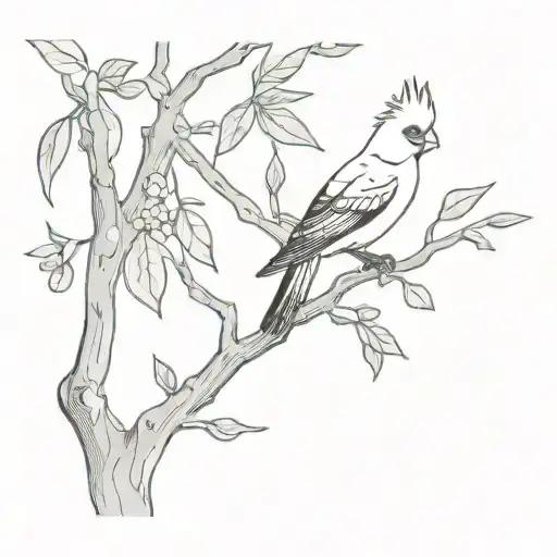 Cockatiel And Juniper Tree