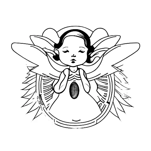 Aesthetic Fine Line Rainbow Baby Angel