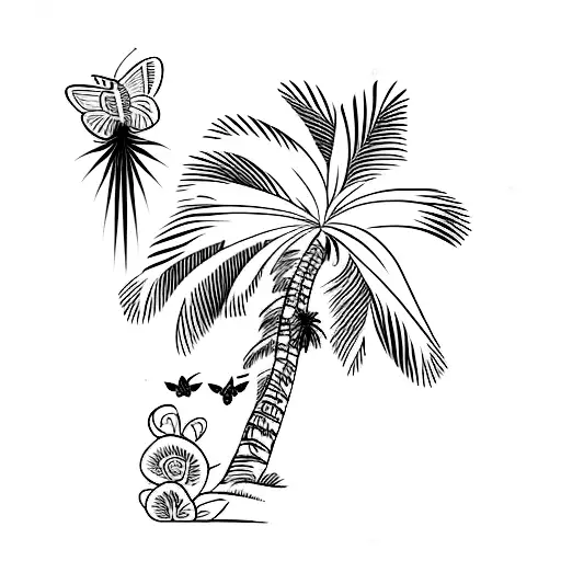 Palm Tree With A Katana And A Butterfly