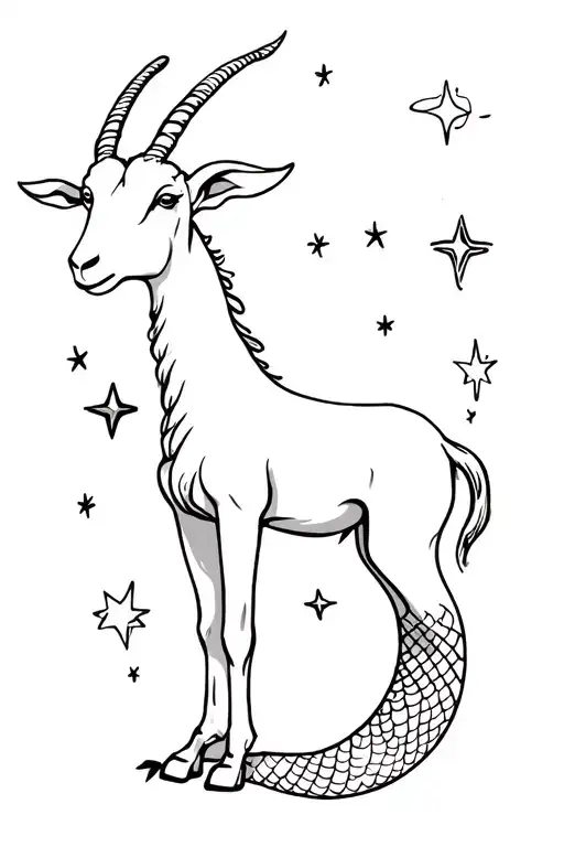Goat With Front Legs No Back Legs And Mermaid Tail Surrounded By Stars