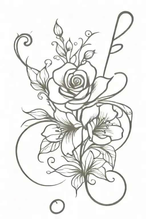 Music Notes With A Long Flower Coming Out Of The Notes Saying Family