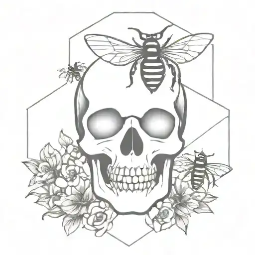 Skull And Bees With Honeycomb Pattern