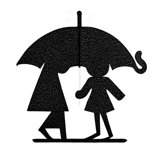 Abstract Daughter And Old Dad With Umbrella