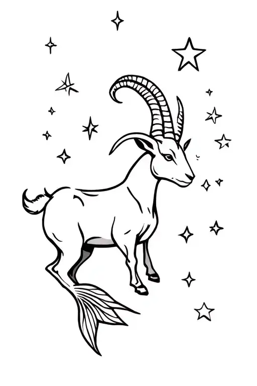 Goat With Front Legs No Back Legs And Mermaid Tail Surrounded By Stars