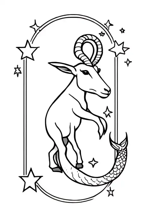 Goat With Front Legs And Mermaid Tail Surrounded By Stars