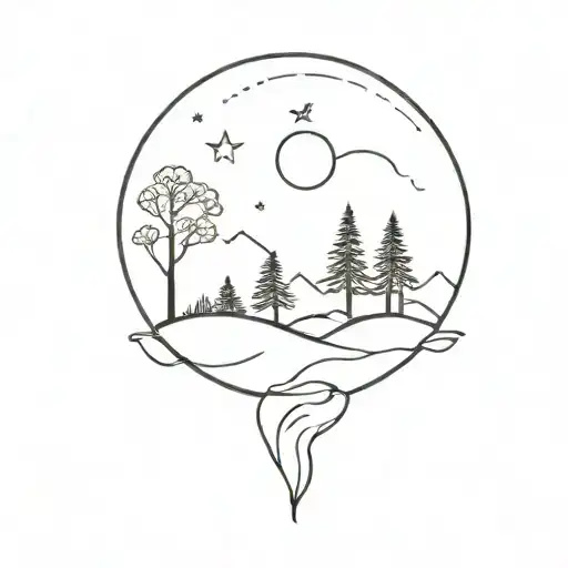 Flowers Moon Stars Ocean Mountains Pine Trees
