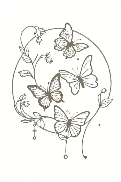 Butterflies And Flowers And Small Moon