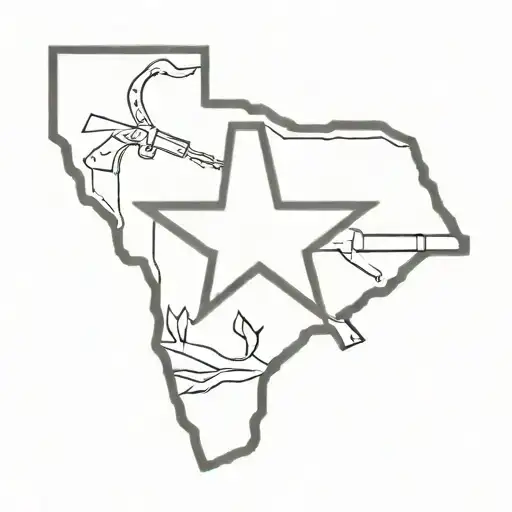 Texas State Outline With An Ak47 And A Machete Crossed Underneath