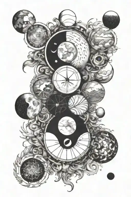 Ocean And Moon Phases Intertwined With Time