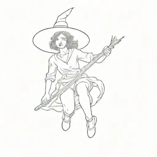A Witch Flying With A Broom