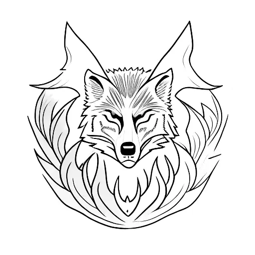 A Black Band Tattoo With A Wolf And A Phoenix