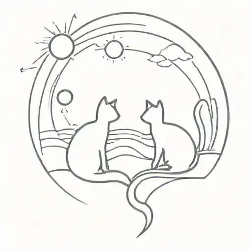 Two Cat And The Sun Setting