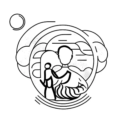 A Father And Child Silhouette Meditating Together With A Dog At Their Side