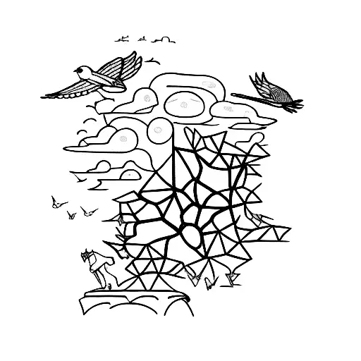 Small Birds Flying Above Horse Memorial