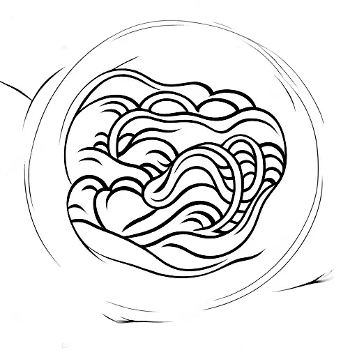 Japanese Wave Tattoo In A Circle Shape With The Waves Crashing Into Each Other