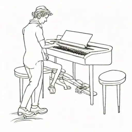 Silhouette Of Man Playing The Piano On A Golf Course With A Silhouette Of A Lady Playing Golf