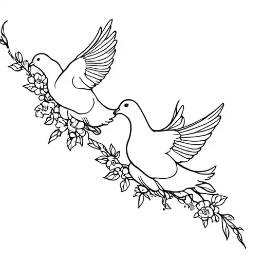 Floral Vines With Three Doves Line