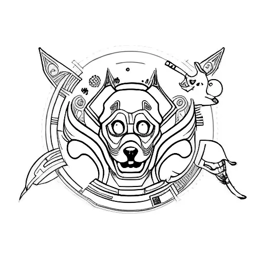 Design A Tattoo That Depicts A Dog Interacting With Characters Or Objects From Destiny 2