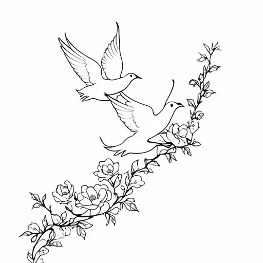 Floral Vines With Three Doves