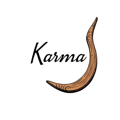 Wooden Boomerang And Inside The Word Karma