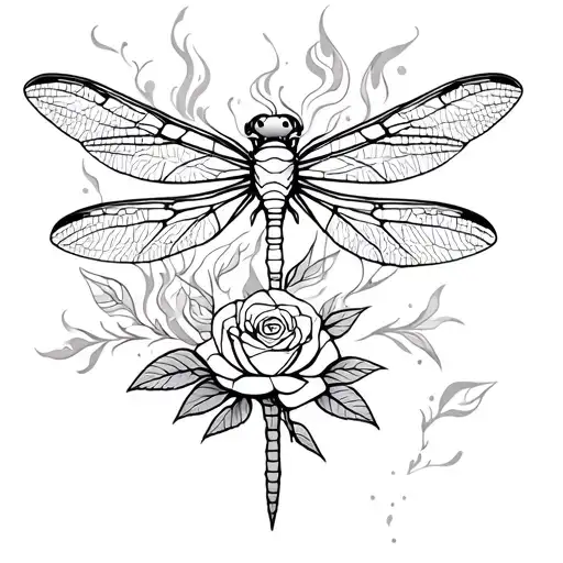 Dragon Fly With Fire And Rose Geometric Design