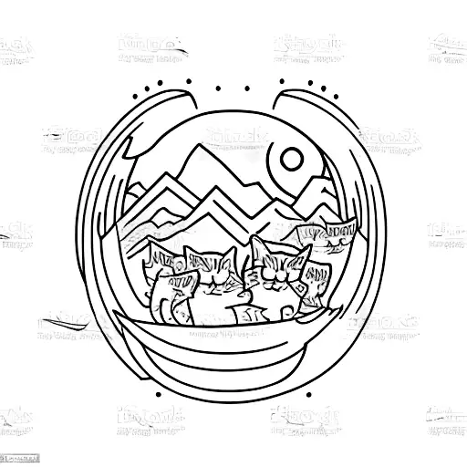 Cats Pulling A Wagon At The Top Of A Mountain With Blue Flames At Bottom Of Mountain
